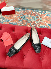 TROMPETTE BALLERINAS IN BLACK TWEED WITH WHITE STRIPES