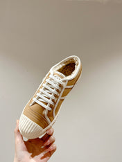 GG CANVAS SNEAKER IN CAMEL BROWN DENIM WITH BEIGE FLEECE LINING