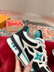 LV SKATE SNEAKER IN WHITE MIX BLACK AND PERSIAN GREEN CALFSKIN