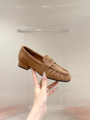 PRADA 26S LOAFERS 25MM IN CARAMEL BROWN SUEDE