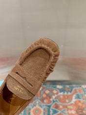 PRADA 26S LOAFERS 25MM IN CARAMEL BROWN SUEDE