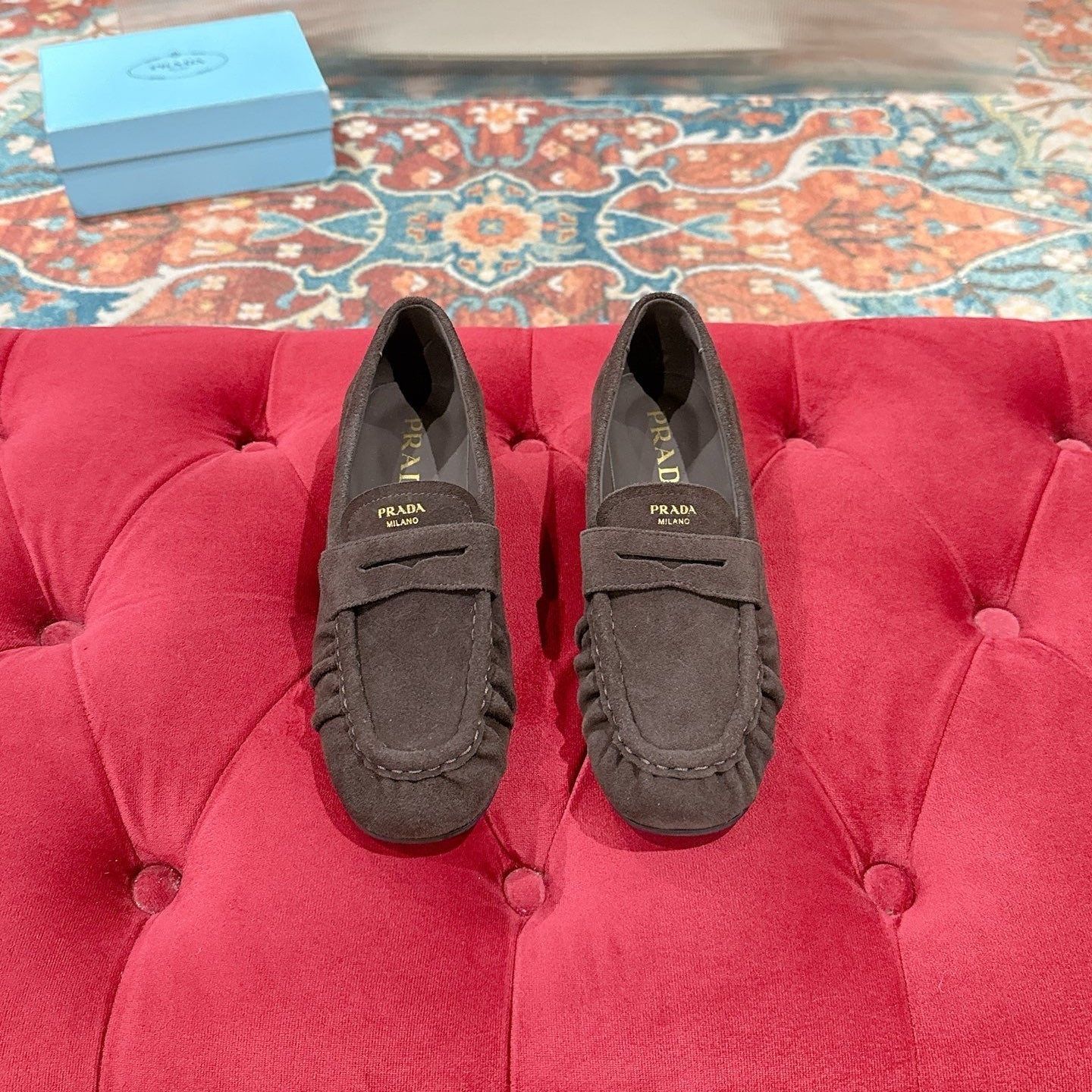 PRADA 26S LOAFERS 25MM IN CHOCOLATE BROWN SUEDE