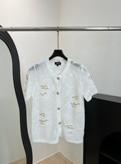 CHANEL 26S BUTTON-UP SHORT-SLEEVE KNIT TOP STYLE 1159