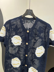 CHANEL 26S BUTTON-UP SHORT-SLEEVE KNIT TOP STYLE 1158