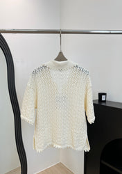 CHANEL 26S CROCHET KNIT POLO TOP 1431
