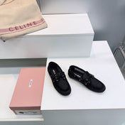 MIUMIU 26S BOAT SHOES IN BLACK MESH AND SUEDE