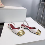 CHANEL 26S FLAT SLINGBACK IN WHITE LAMBSKIN WITH GOLD CAP TOE