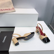 CHANEL 26S SLINGBACK 55 MM IN BEIGE LAMBSKIN WITH BLACK CAP TOE