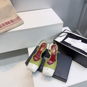 CHANEL 26S SLINGBACK 55 MM IN GREEN LAMBSKIN WITH WHITE CAP TOE