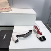 CHANEL 26S SLINGBACK 55 MM IN WHITE LAMBSKIN WITH BLACK CAP TOE