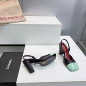 CHANEL 26S SLINGBACK 95 MM IN BLACK LAMBSKIN WITH MINT GREEN CAP TOE