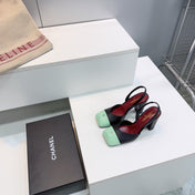 CHANEL 26S SLINGBACK 95 MM IN BLACK LAMBSKIN WITH MINT GREEN CAP TOE