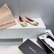CHANEL 26S FLATS IN WHITE LAMBSKIN WITH GOLD CAP TOE