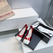 CHANEL 26S SQUARE-TOE HIGH HEELS 55 MM IN RED GLOSSY LAMBSKIN WITH WHITE CAP TOE