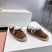 MIUMIU 26S LACE UP ESPADRILLE SNEAKERS IN DARK BROWN SUEDE ROPE SOLE