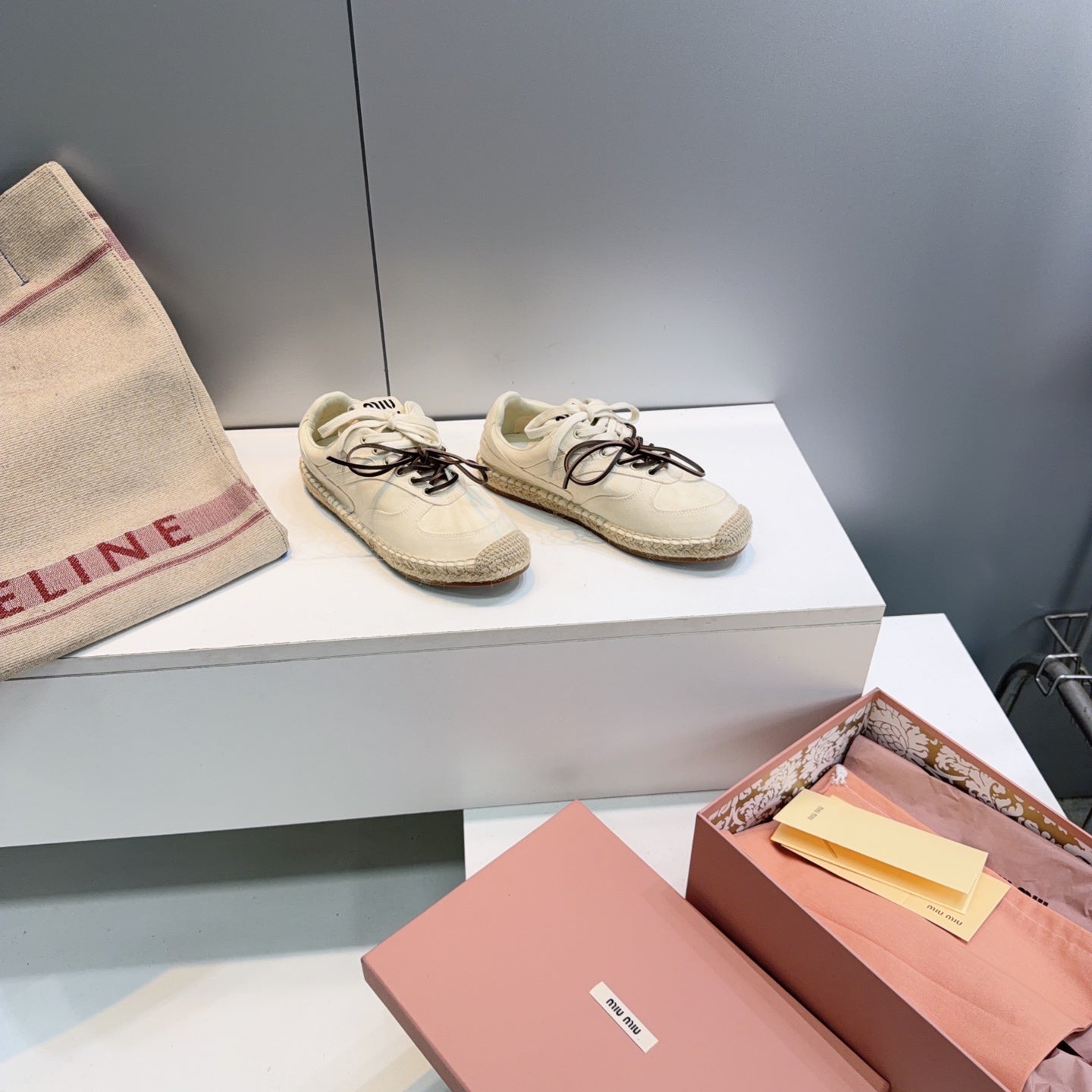 MIUMIU 26S LACE UP ESPADRILLE SNEAKERS IN CREAM WHITE SUEDE ROPE SOLE