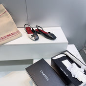 CHANEL 26S FLAT SLINGBACK IN BLACK AND WHITE LAMBSKIN