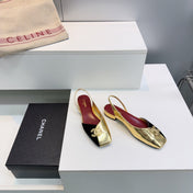 CHANEL 26S FLAT SLINGBACK IN GOLD LAMBSKIN AND BLACK SUEDE