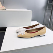 CHANEL 26S SQUARE-TOE FLATS IN BEIGE AND WHITE LAMBSKIN