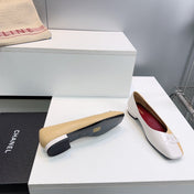 CHANEL 26S SQUARE-TOE FLATS IN BEIGE AND WHITE LAMBSKIN