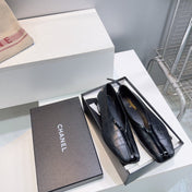 CHANEL 26S SQUARE-TOE FLATS IN BLACK CROCODILE-EMBOSSED LAMBSKIN