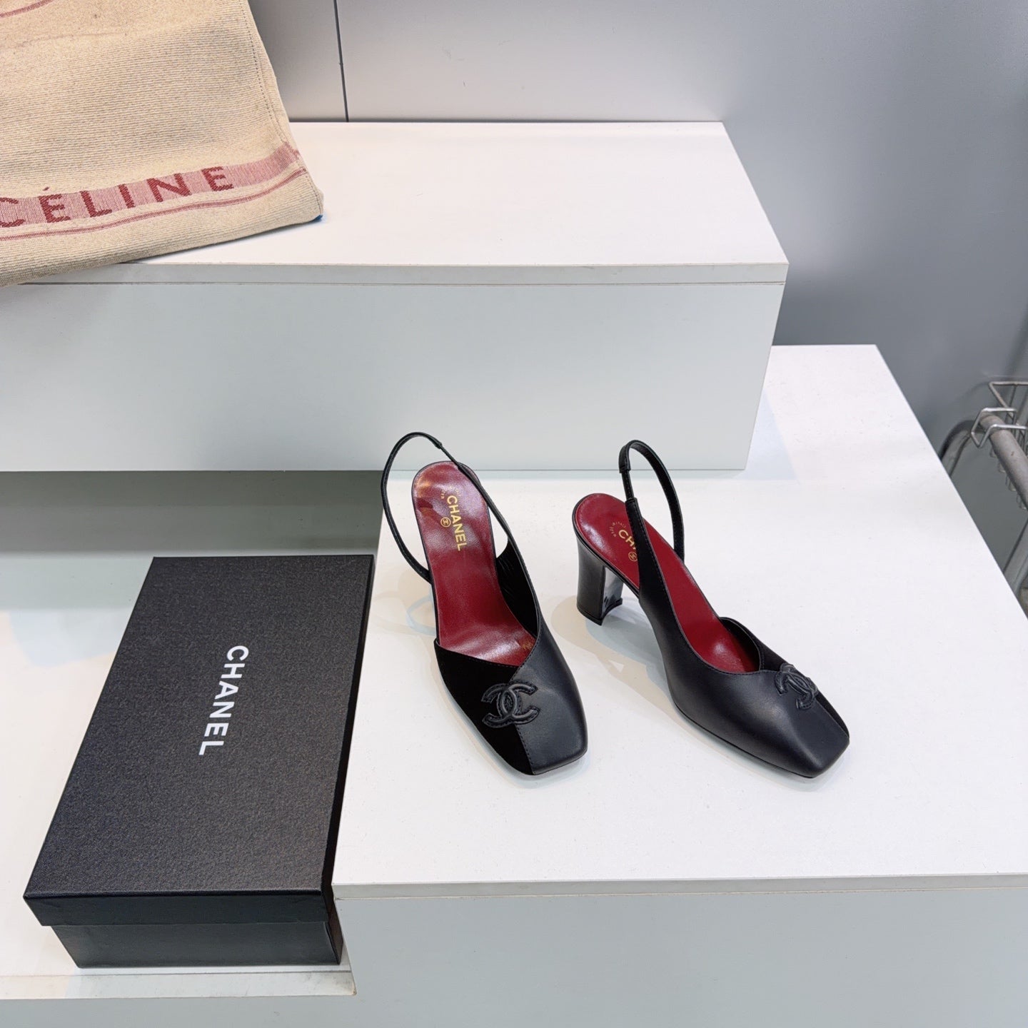 CHANEL 26S SLINGBACK 100 MM IN BLACK SUEDE AND LAMBSKIN