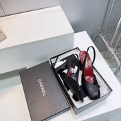 CHANEL 26S SLINGBACK 100 MM IN BLACK SUEDE AND LAMBSKIN