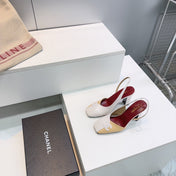 CHANEL 26S SLINGBACK 100 MM IN BEIGE AND WHITE LAMBSKIN