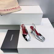 CHANEL 26S SLINGBACK 100 MM IN SILVER LAMBSKIN AND BLACK SUEDE