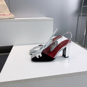 CHANEL 26S SLINGBACK 100 MM IN SILVER LAMBSKIN AND BLACK SUEDE