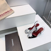 CHANEL 26S SLINGBACK 100 MM IN SILVER LAMBSKIN AND BLACK SUEDE