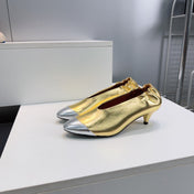 CHANEL 26S COLOR-BLOCK HIGH HEELS 45 MM IN GOLD LAMBSKIN