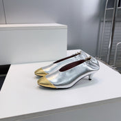 CHANEL 26S COLOR-BLOCK HIGH HEELS 45 MM IN SILVER AND GOLD LAMBSKIN