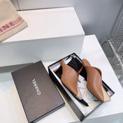 CHANEL 26S HIGH-HEEL MULES 70 MM IN BROWN AND BEIGE LAMBSKIN