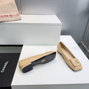 CHANEL 26S SQUARE-TOE BALLET FLATS IN BEIGE LAMBSKIN