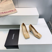 CHANEL 26S SQUARE-TOE HIGH HEELS 95 MM IN BEIGE LAMBSKIN
