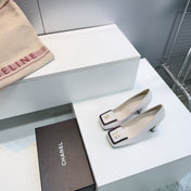 CHANEL 26S SQUARE-TOE HIGH HEELS 95 MM IN WHITE LAMBSKIN