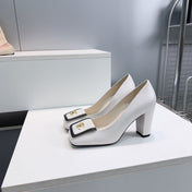CHANEL 26S SQUARE-TOE HIGH HEELS 95 MM IN WHITE LAMBSKIN