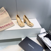 CHANEL 26S SQUARE-TOE HIGH HEELS 95 MM IN BEIGE SUEDE