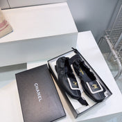 CHANEL 26S BALLERINA FLATS IN BLACK WITH WHITE TRIM LAMBSKIN