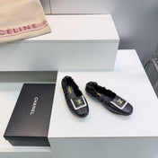 CHANEL 26S BALLERINA FLATS IN BLACK WITH WHITE TRIM LAMBSKIN