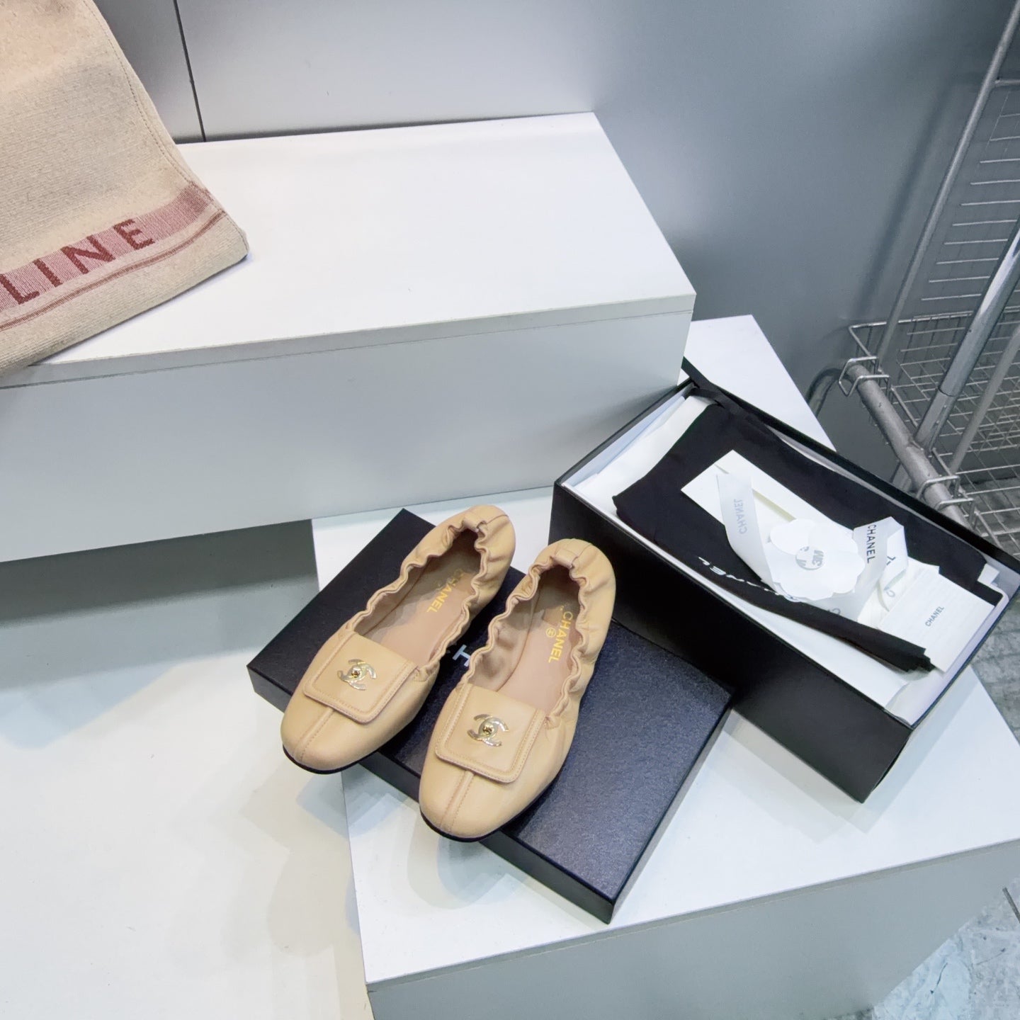 CHANEL 26S BALLERINA FLATS IN BEIGE LAMBSKIN
