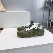MIUMIU 26S NEW BALANCE SNEAKERS IN OLIVE GREEN SUEDE & FABRIC