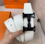 HM H BELT BUCKLE & REVERSIBLE BLACK AND WHITE LEATHER STRAP 38MM BLACK HARDWARE