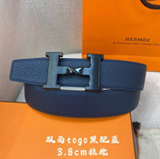 HM H BELT BUCKLE & REVERSIBLE NAVY BLUE STRAP 38MM BLACK HARDWARE