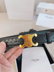 CELINE 25S BELT TRIOMPHE 25MM IN BLACK CALFSKIN DEBOSSED LOGO 563328