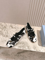 PRADA 25S CRYSTAL EMBELLISHED BALLERINA IN WHITE AND BLACK FUR
