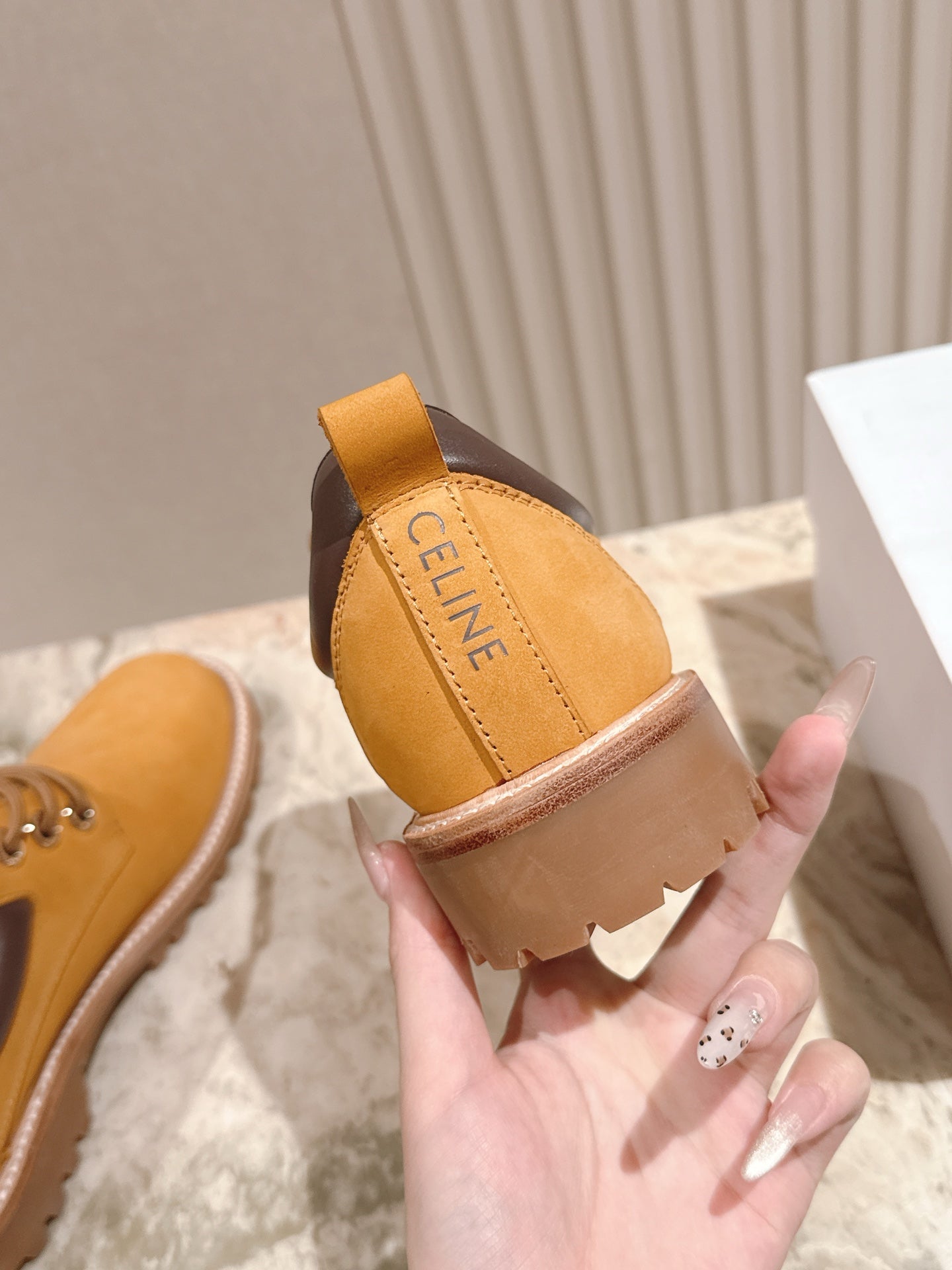 CELINE 25S LOW CUT MARTIN BOOTS IN MEDIUM ORANGE CALFSKIN