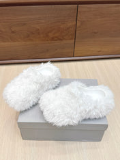 BALENCIAGA 25S MULES IN WHITE FAUX FUR