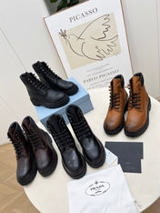 PRADA 25S LACE UP BOOTS BLACK CALFSKIN